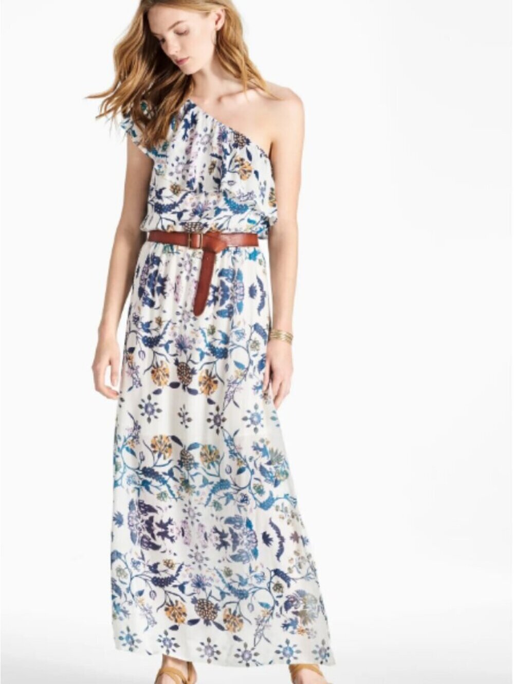 LIKE NEW Sz M Lucky Brand Skylar Floral One Shoulder Maxi Dress